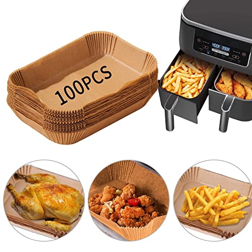 Backpapier für Heißluftfritteuse, rechteckige Heißluftfritteuse, Backpapier für Ninja Food Dual Air Fryer, 100 Stück erhältlich, Backpapier, Antihaftbeschichtung für Bratpfanne, Ofen, Mikrowelle