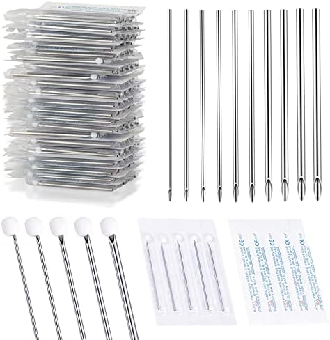 Autdor Ear Nose Piercing Needles - 50pcs Mixed Piercing Needles 12G 14G 16G 18G and 20G Hollow Needles for Ear Nose Navel Nipple Lip Tongue Piercing Kits Piercing Tools