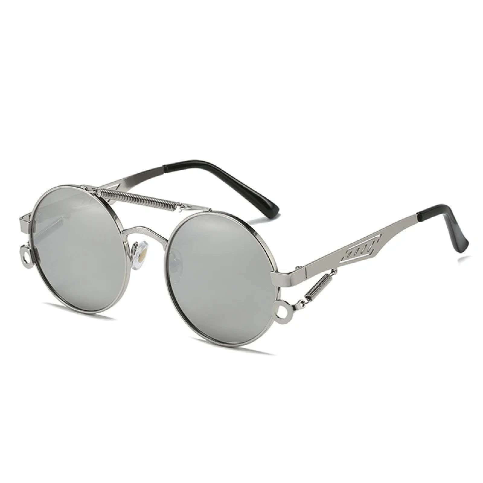 Lunettes de soleil rondes rétro en métal double pont unisexes - 7