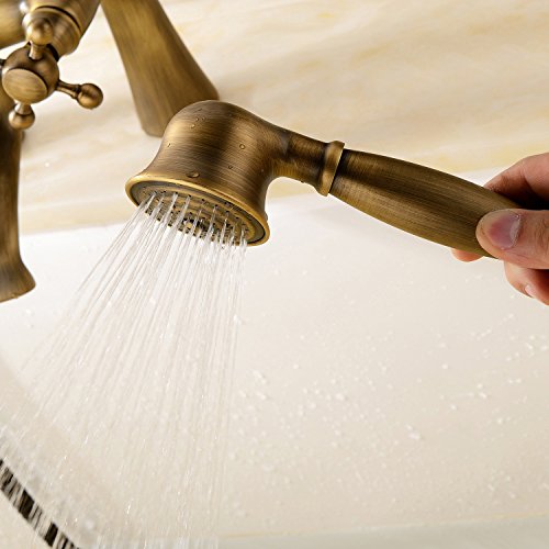Antique Vintage Brass 6" Centers Two Handle Bathroom Clawfoot Bathtub Shower Combo Faucet Deck-Mounted Antique Brass Finish Two Handles Two Holes. Discount Faucet #TOP5