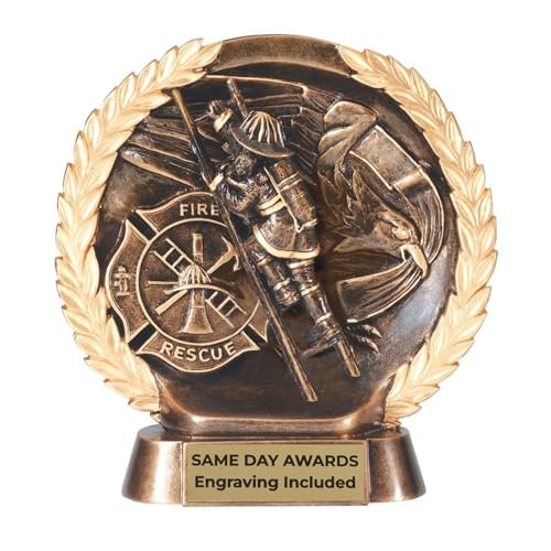Same Day Awards High Relief Firefighter Trophy with Laurel Wreath Design - Custom Engraved Fire...