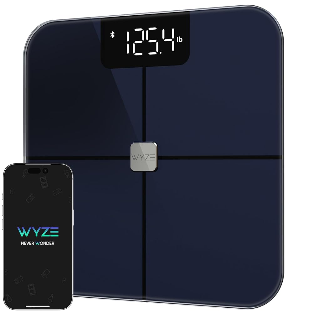 Wyze Smart Scale, Scale for Body Weight, Digital Bathroom Scale for Body Fat, BMI, and Heart Rate, Body Composition Analyzer with App, Batteries Included, Bluetooth, 400 lb, Black