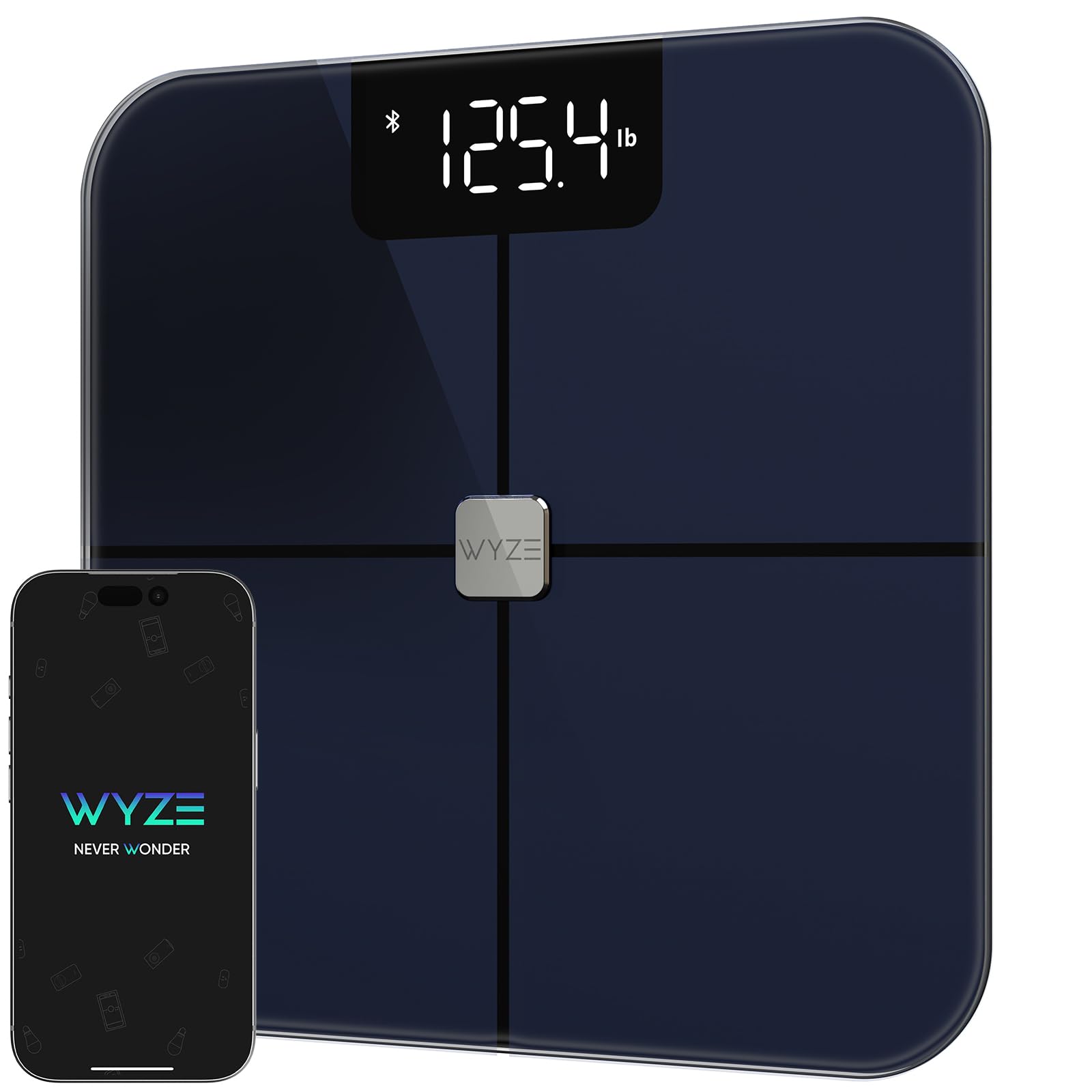 WyzeCam Wyze Smart Scale, Scale for Body Weight, Digital Bathroom Scale for Body Fat, BMI, and Heart Rate, Body Composition Analyzer with App, Batteries Included, Bluetooth, 400 lb, Black