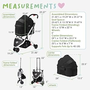 Petique-3-in-1-Newport-Pet-Stroller-Travel-Carrier-Car-Seat-Stroller-Easy-TrifoldUnfold-360o-Front-Rotating-Wheel-SmallMedium-Dogs-Cats-and-Pets-Supports-up-to-45LBS--Midnight-Black - Cucciolini Doodles   Petique-3-in-1-Newport-Pet-Stroller-Travel-Carrier-Car-Seat-Stroller-Easy-TrifoldUnfold-360o-Front-Rotating-Wheel-SmallMedium-Dogs-Cats-and-Pets-Supports-up-to-45LBS--Midnight-Black