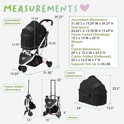 Petique-3-in-1-Newport-Pet-Stroller-Travel-Carrier-Car-Seat-Stroller-Easy-TrifoldUnfold-360o-Front-Rotating-Wheel-SmallMedium-Dogs-Cats-and-Pets-Supports-up-to-45LBS--Midnight-Black - Cucciolini Doodles   Petique-3-in-1-Newport-Pet-Stroller-Travel-Carrier-Car-Seat-Stroller-Easy-TrifoldUnfold-360o-Front-Rotating-Wheel-SmallMedium-Dogs-Cats-and-Pets-Supports-up-to-45LBS--Midnight-Black