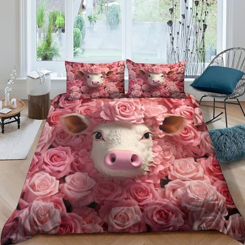 Housse de couette Cochon Rose imprimé 3D parure de lit 200x200