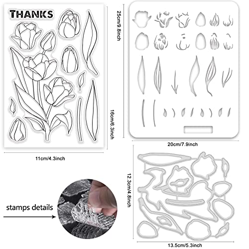 ORIGACH Realistic Tulips Stamps and Die and Layering Coloring Stencil Bundle for Card Making Album Arts Crafts Supplies - Image 2
