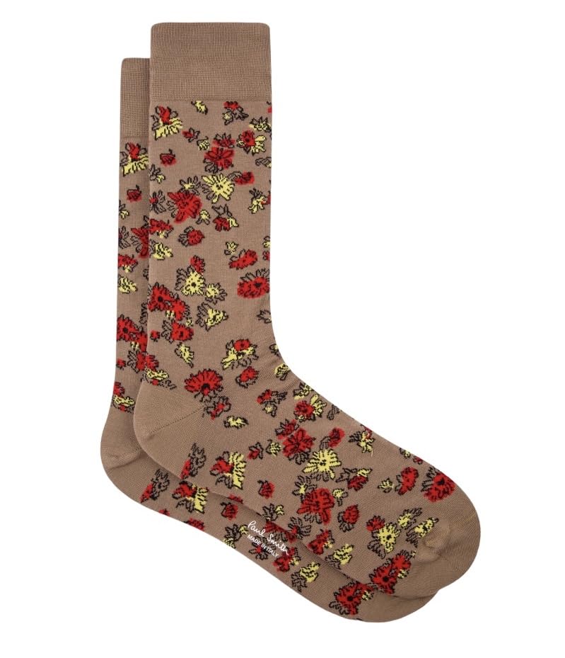 Paul SmithAndy Floral Socks Brown Yellow Red. One Size