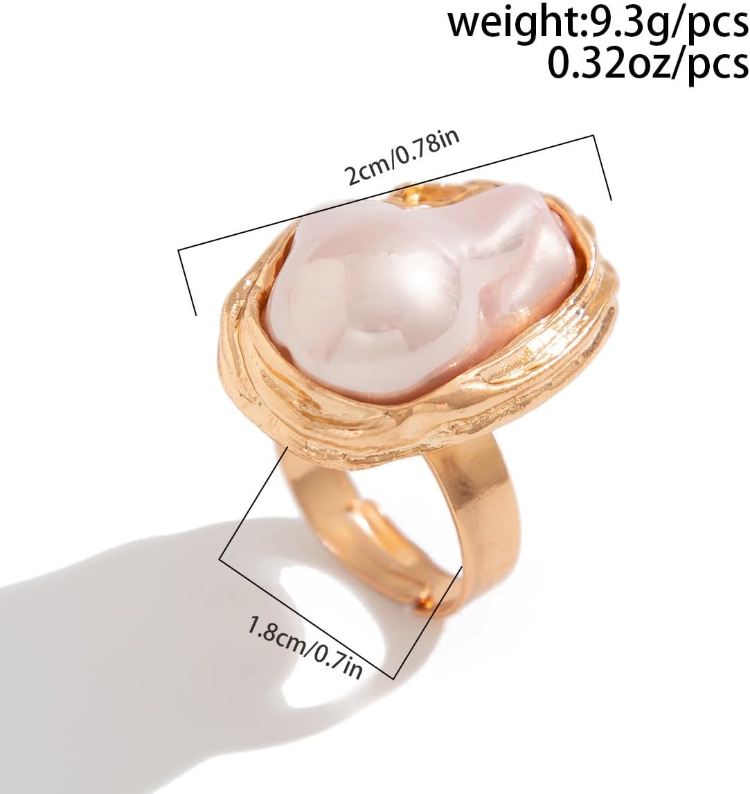 Gold Pearl Rings for Women Vintage Adjustable Pearl Rings Baroque Irregular Open Pearls Ring Pearls Clothing Accessories - Image 4