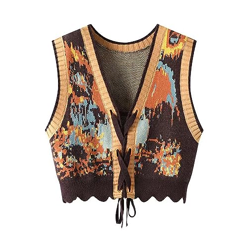 Sweater Vest for Women,Womens V Neck Sleeveless Female Outerwear Chic Vest Tops,Womens Vintage Gilets Knitted Vest (Color : Brown, Size : Medium)