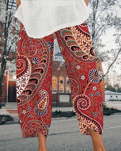 Capris Pants for Women 2025 Summer Wide Leg Cropped Elastic Waist Trousers Casual Comfy Art Printed Trendy Pant2