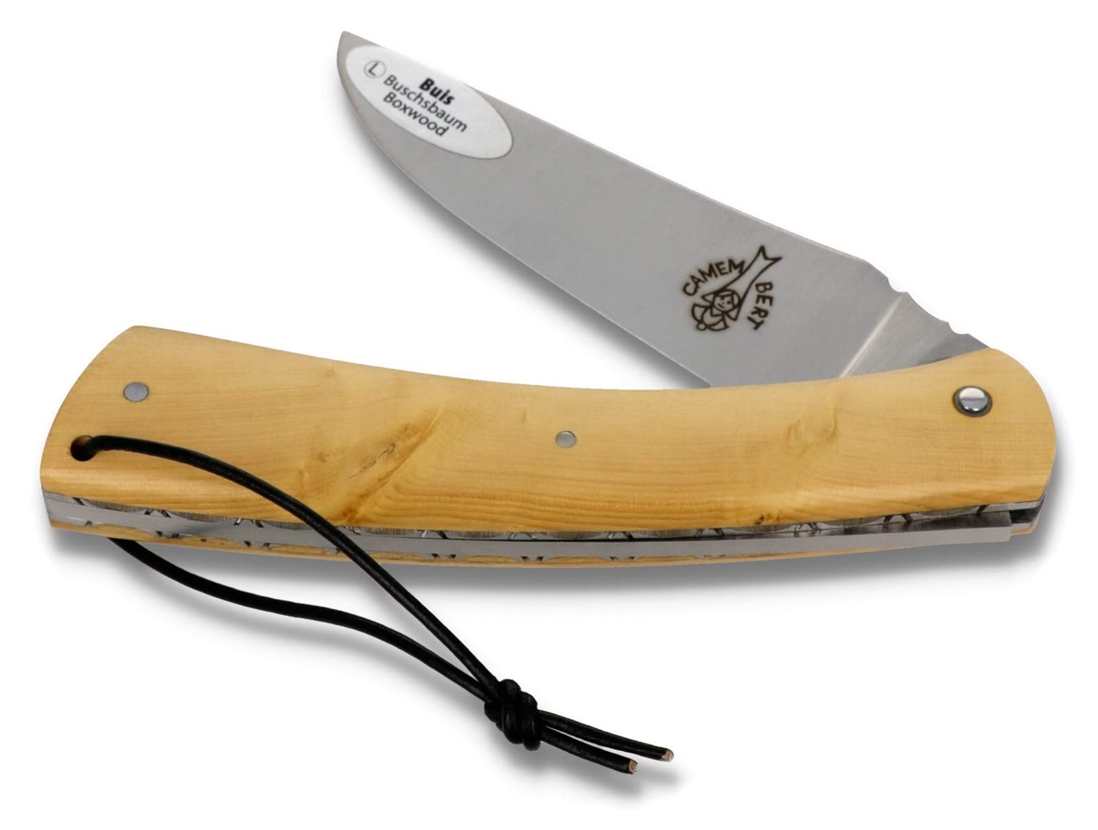 Sauveterre Le Camembert Taschenmesser - 11 cm Griff Buchsbaum Plein Manche - verzierte Platine - Klinge matt - Messer Frankreich