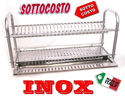 Escurreplatos de acero inoxidable, de 60 cm, con bandeja recogedora de agua