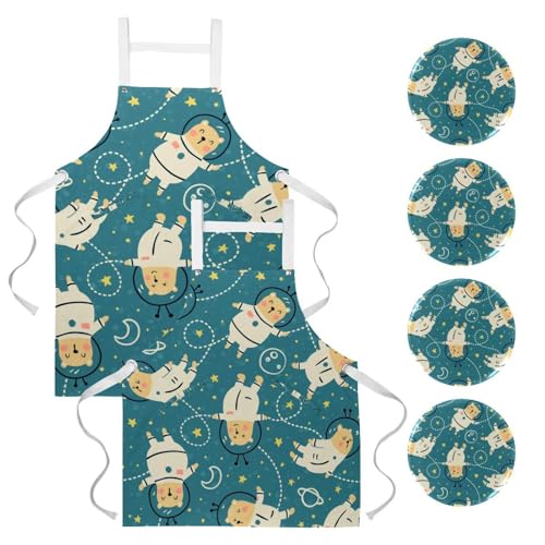 Tablier de cuisine lot de 2 multicolore avec broches pour bar restaurant et maison