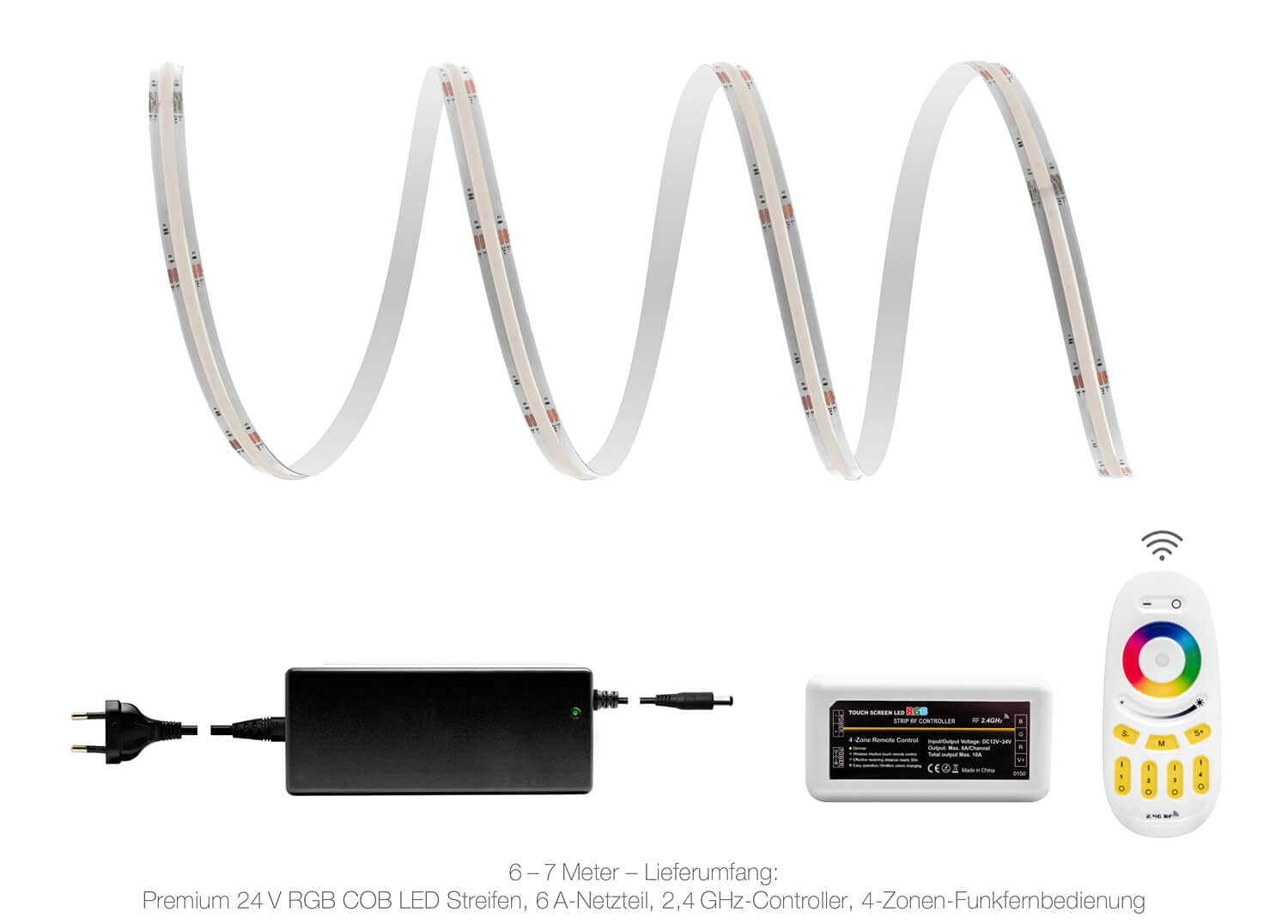 LED Universum Tira LED COB de 4 zonas, RGB, con mando a distancia, controlador y fuente de alimentación, filamento premium, 24 V, IP20, multicolor (2 metros)