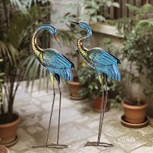 Natelf Garden Crane Statues Outdoor, Standing Blue Heron Decoy Sculptures, Metal Bird Yard Art For Lawn Patio Backyard Decoration(Set Of 2) #TOP5