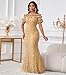 dasmzper Women Sexy Sequin Off Shoulder Ruffle Short Sleeve Bodycon Mermaid Party Formal Evening Maxi Dress Gold