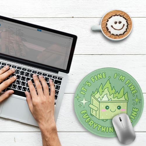 Image of Gctriki Dumpster on Fire Mouse Pad, Sage Green Mouse Pads for Desk, 8.6in | Cute Design, Stitched Edge, Non-Slip Rubber Base, Round Mousepad For Laptop Gaming, Office Desk Accessories Decor for Women