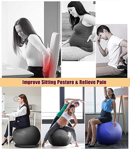 Sedia a sfera stabile, palla ergonomica per equilibrio con base antiscivolo e sedile a prova di scoppio, supporto per la forza e la postura per casa, ufficio, yoga, pilates, gravidanza con pompa