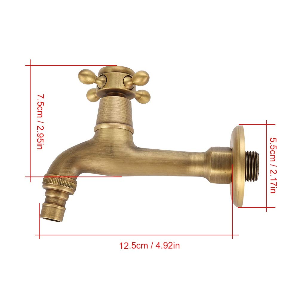 MAGT Grifo Vintage Latón, Grifo de Agua de Latón Vintage Mango Cruzado Único Adaptador de Grifo de Control de Agua Fría/Caliente Montado en Pared (Grifo de Agua Largo)