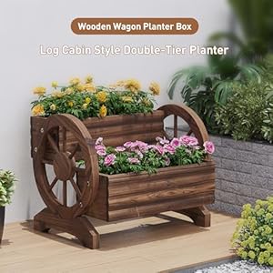 Wooden Wagon Planter Box for Indoor Outdoor Garden Planter Wood Planter Boxes Flower Planters Outdoor with Wheels Planter for Flowers Herbs Vegetables(Carbonized) Wooden Wagon Planter Box for Indoor Outdoor Garden Planter Wood Planter Boxes Flower Planters Outdoor with Wheels Planter for Flowers Herbs VegetablesCarbonized