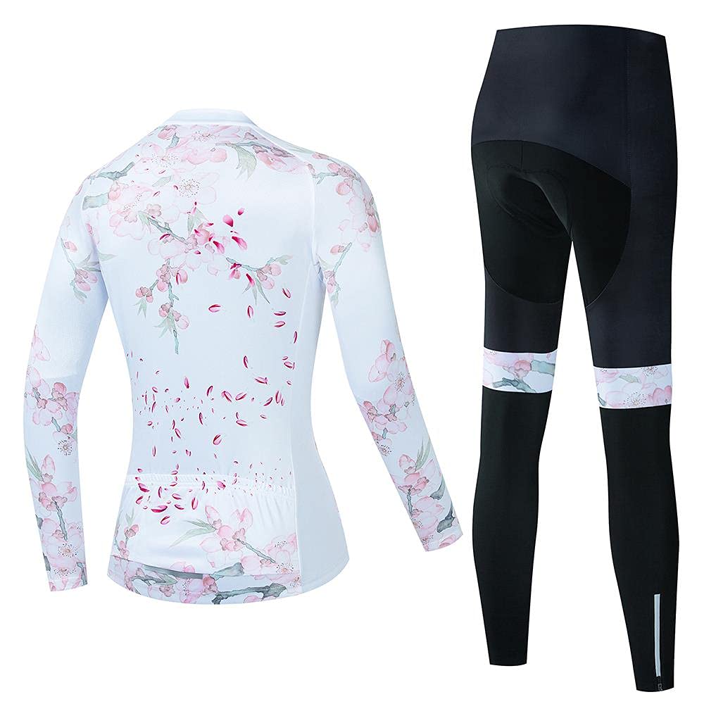 Women's Cycling Clothing Set Long Sleeve Road Bike Shirt Cycling Jersey Bicycle Pants with 20D Gel Padded