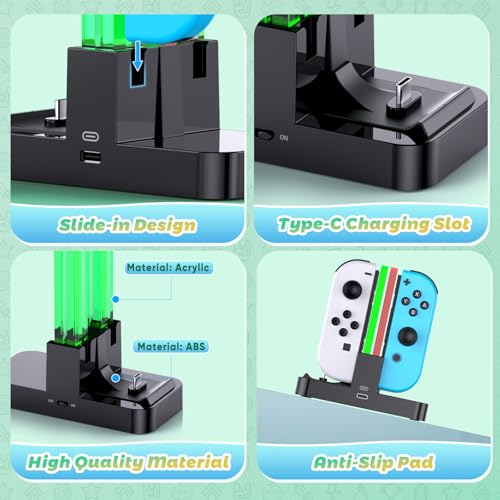 Image of FastSnail Controller Charger for Nintendo Switch & OLED Model for Joycon, Charging Dock Station for Joy con and Pro Controller with Charger Indicator & Type C Cable for Joycon 1 Controller Black