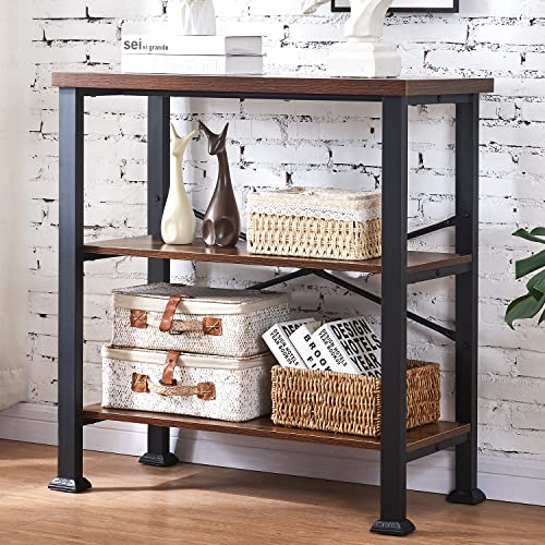 Hombazaar Bookshelf, 3-Tier Vintage Industrial Book Shelf, Rustic Wood And Metal Bookcase And Bookshelves, Free Standing Storage Small Bookshelf For Living Room, Bedroom And Kitchen, Brown #TOP9