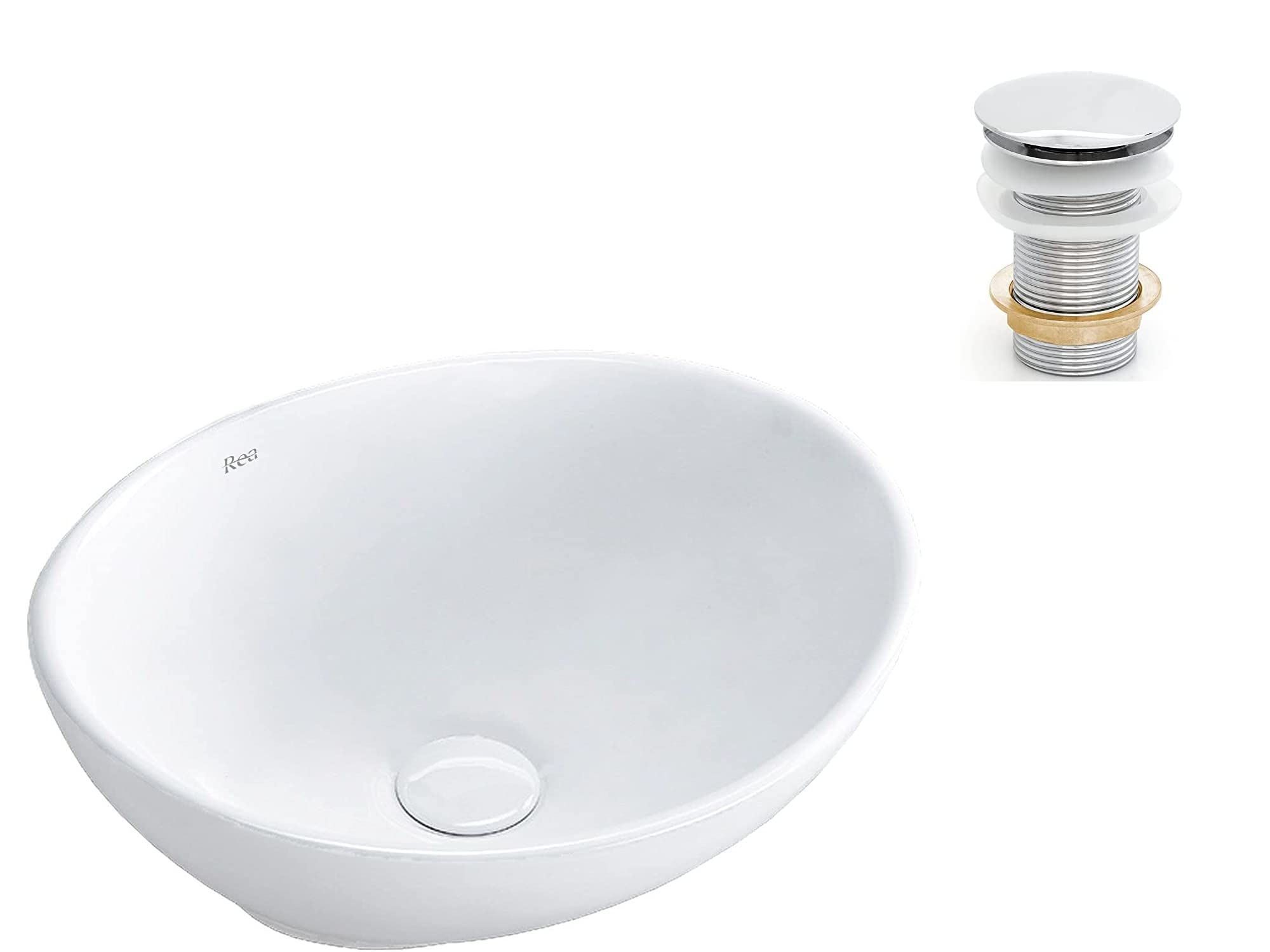 VBChome Waschbecken Kleine + Pop-up Click-Clack Chrom 34 x 27 x 13 cm Mini Keramik Weiß Oval Waschtisch Handwaschbecken Aufsatzwaschbecken Waschschale Gäste WC