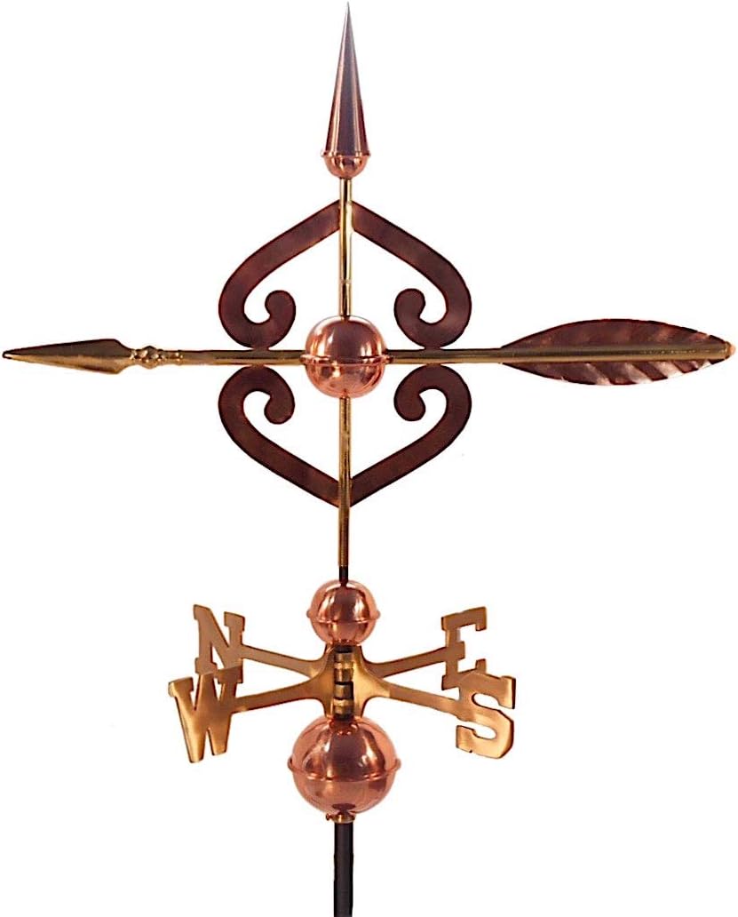 208C Scrolled Arrow Weathervane Pure Copper with Traditional Directionals and Globes, Large