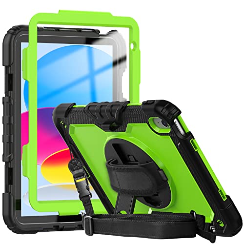  Herize Case Compatible with iPad iPad 11 inch (A16) 2025/10.9 inch (10th Generation) 2022 Aesthetic Green with Screen Protector  Shockproof Cover W/Stand Handle Grip Shoulder Strap