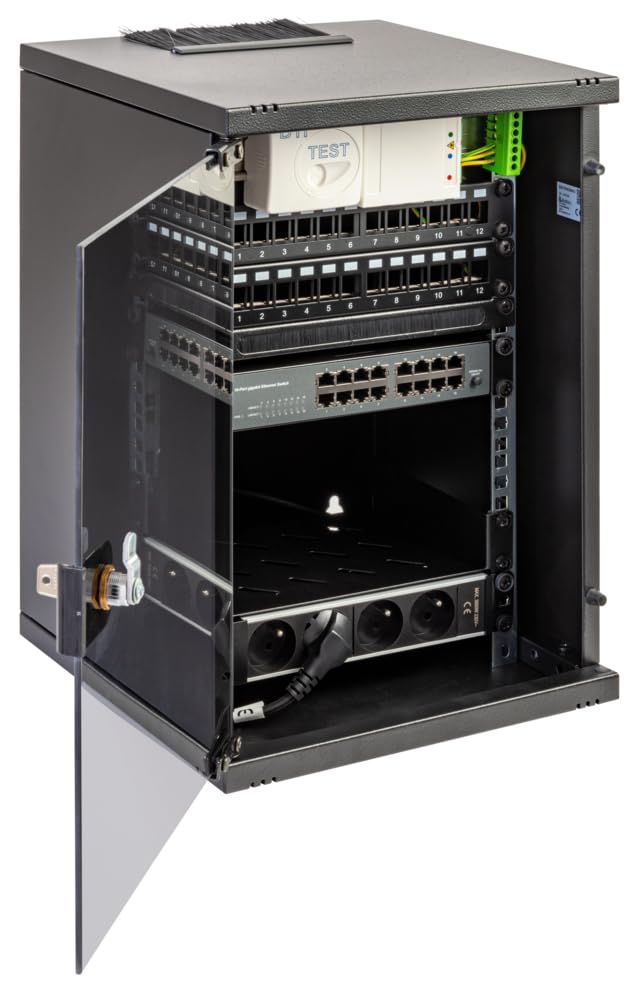 BATILEC - Pack Baie Petit Tertiaire 10'' avec 24 RJ45 Cat6/Switch 16 Ports