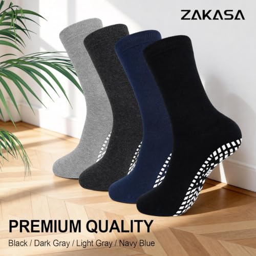 Image of ZAKASA Non Slip Grip Socks - Non Skid Crew Grippy Socks for Men Women Anti Slip Grippers for Elderly Hospital Yoga Pilates