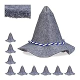 Relaxdays Premium Seppelhut aus ca. 6mm dickem Qualitätsfilz, blau-weiße Kordel, bayrischer Filzhut, breite Krempe, grau