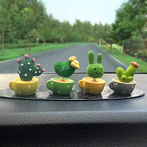 GYY Cactus Car Decoration 4Pcs Spring Shaking Head Toy Plant Flower Potted Car Interior Dashboard Accessories Center Console Decoration Cake Baking Decoration Creative Home Decoration