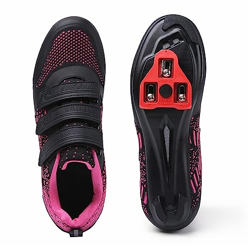 Unisex Road Bike Cycling Shoes Compatible With Peloton Shimano Spd Bike Riding Shoes For Men Women, 3 Straps, Pre-Installed Delta Cleats For Indoor Outdoor Cycling Biking Size 8 (Blpink) #TOP3