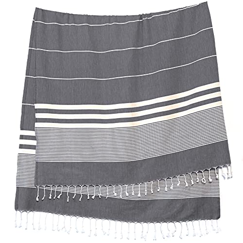 Turkish Towels by SunSpun Linens (Grey) - 39x71in No-Shrink Pre-Washed Pestemal Cotton Oversized Turkish Beach Towel and Blanket, Turkish Bath Towels, Turkish Beach Towels, Bath Towel, Bathroom Towels