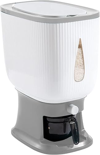 Dispensador de arroz mejorado de 20 libras con tapa, caja de almacenamiento de granos visible transparente en forma de gota para cereales, arroz,