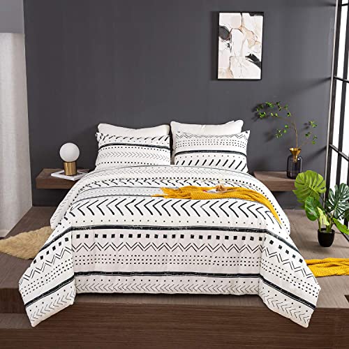 Jumeey - Parure de lit bohème blanche de style rustique pour adolescents, garçons et filles, couette à motif aztèque noir et blanc, pour lit double, lit double Cover