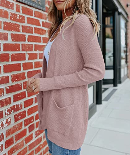 Merokeety ME32107CARDIGAN1-DUSTYPINK-M Women'S 2024 Fall Open Front Waffle Knit Cardigan Long Sleeve Cozy Knit Sweaters thumb #2