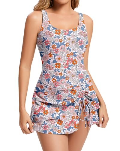 WOWENY One Piece Swimdress Swimsuits for Women Tummy Control Swim Dresses with Skirt Modest Bathing Suit Swimwear