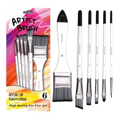 Set De Pincel De Pintura: Kit De Cepillos De Pintura De Acuarela Suave, Cepillos De Pintura De Punta Puntiaguda De 6x Para Acuarela, Acrílico, Pintura Al Óleo | Finos Detallados Pinceles Para Niños Ar