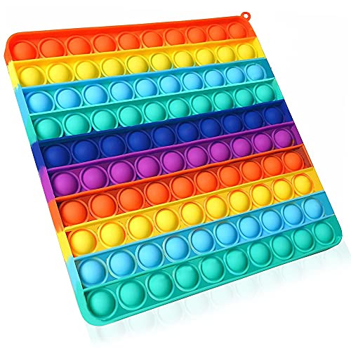 Big Pop It Fidget Toys, 100 Bubble Pop Its Fidgets Popit Popits Kids Toys for Girls & Boys, Teens & Adults, Giant Figit Poppet Sensory Toy Popper Huge Large, 8 Inch Rainbow Color