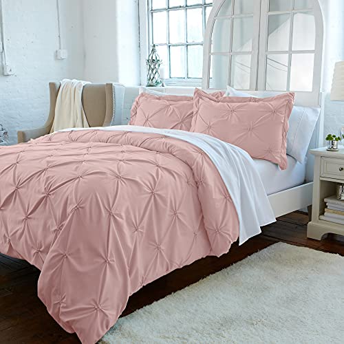 Signature Pinch Pleated Pintuck Duvet Cover 3 Piece Set With Button Closure. Luxuriously Soft 100% Brushed Microfiber With Textured Pintuck Pleats And Corner Ties (King, Rose Smoke) #TOP6