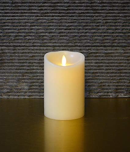5 inch Blow on & off Electronic Flameless Wax Pillar Candles, 3.5 by 5 inch Ivory, Vanilla Scented, Time feature, Remote Control Included (Classic edge 3.5 by 5 inch)