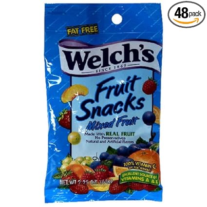 Welch's Fruit Snacks, Mixed Fruit, 2.25-Ounce Pouches (Pack of 48)