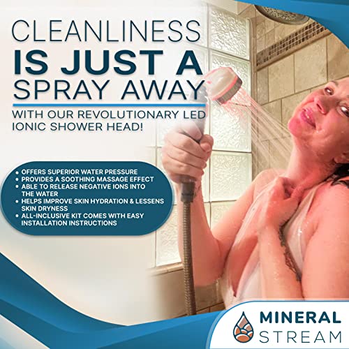 Mineralstream Led Ionic Shower Head Kit With Replacement Beads + Hose + Shower Holder + Arm Diverter| High Pressure Handheld Showerhead With Led Lights For Spa Like Experience #TOP3