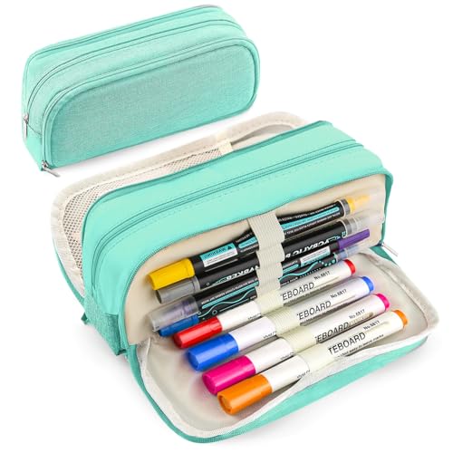 Image of Large Capacity Pencil Case Pencil Pouch Pen Bag with 3 Compartment Stationery Organizer with Zipper, School Supplies Organizer for Teen Adults (green)