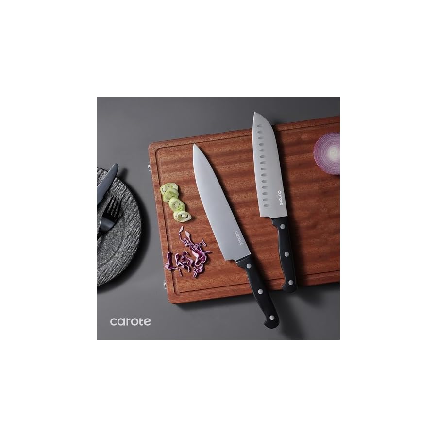 CAROTE-14-Pieces-Knife-Set-with-Block-Forged-High-Carbon-Stainless-Steel-Sharp-Blade-Block-Knife-Set-Dishwasher-Safe-Cutlery-Black CAROTE 14 Pieces Knife Set with Block, Forged, High Carbon Stainless Steel Sharp Blade Block Knife Set, Dishwasher Safe Cutlery, Black