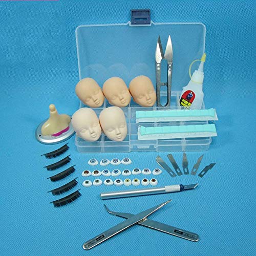WellieSTR BJD Doll DIY Make Up Tool Set: Doll Head,Storage Box,Knife,Scissor,Tweezers,Glue,Doll Eyes,Eyelashes